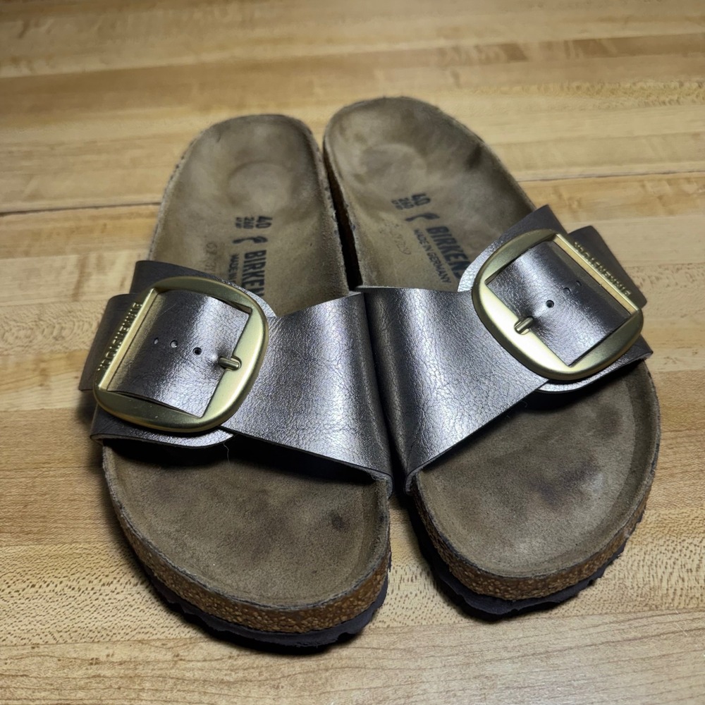 Birkenstock Madrid Big Buckle Metallic Anthracite Leather Sandals 40 L9 M7